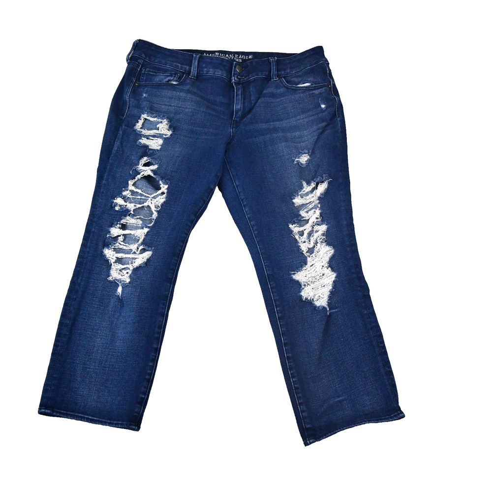 American Eagle Jeans Womens 16 (34x23) Artist Crop Double Button Fly Distressed